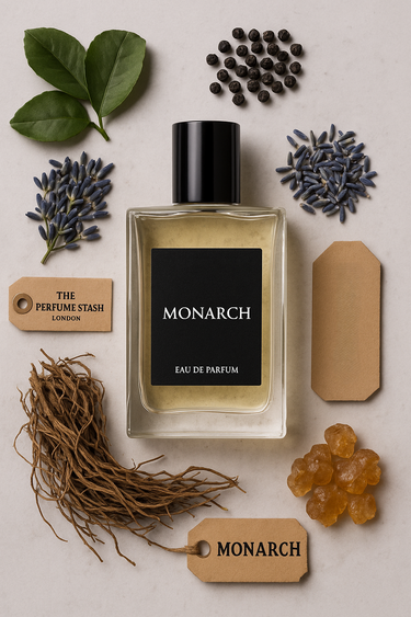 Monarch Spicy Citrus Musk luxury men's perfume by The Perfume Stash London with bold citrus and musk fragrance notes